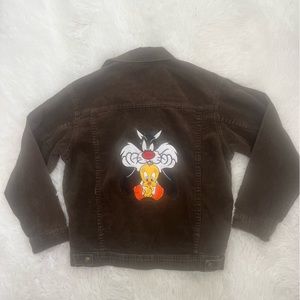 VTG 1998 Warner BrosTweety Bird Sylvester Kid L Corduroy Brown Jacket EUC